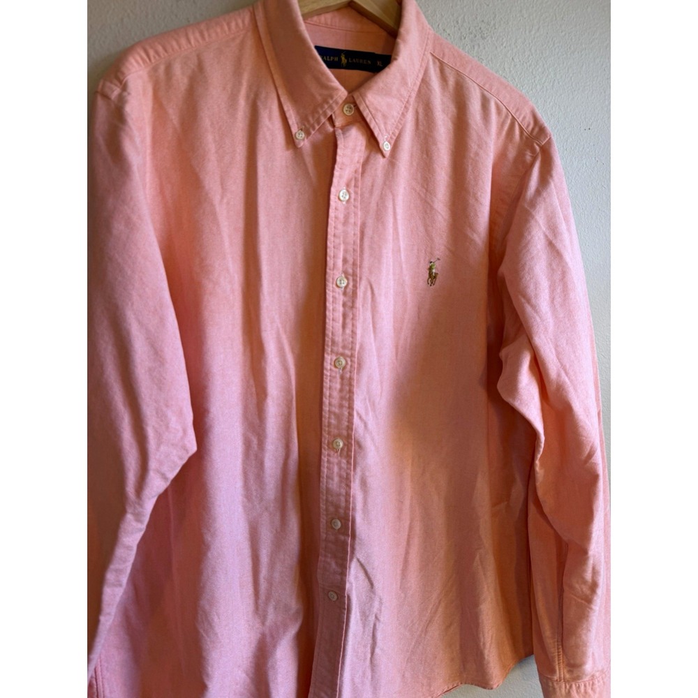 Ralph Lauren Button Up Shirt Mens XL Pink Solid Long Sleeve Cotton Pony Logo
